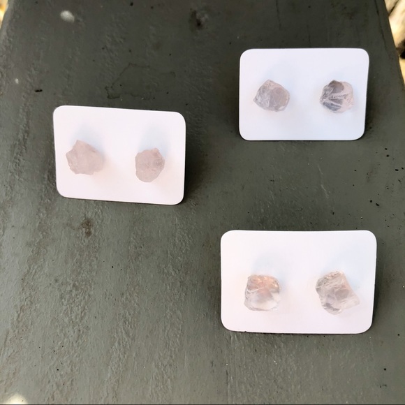 Raw Rose Quartz Crystal Stud Earrings - Picture 5 of 5